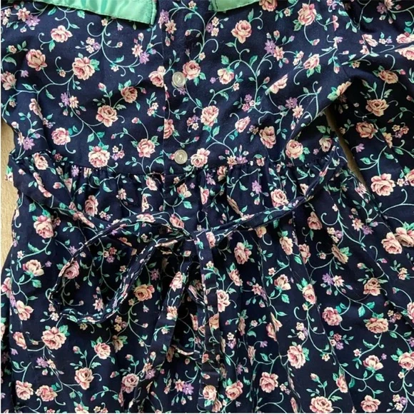 Vintage Polly Flinders Navy Blue Floral Hand Smocked Dress Sz 6 - Picture 13 of 13